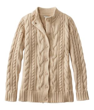 Women's Double L® Cable Sweater, Button-Front Cardigan