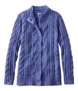 Women's Double L® Cable Sweater, Button-Front Cardigan