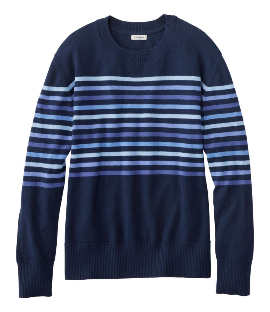 Women's Cotton/Cashmere Sweater, Crewneck Stripe