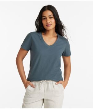 Women's Washed Cotton Tee, Short-Sleeve V-Neck