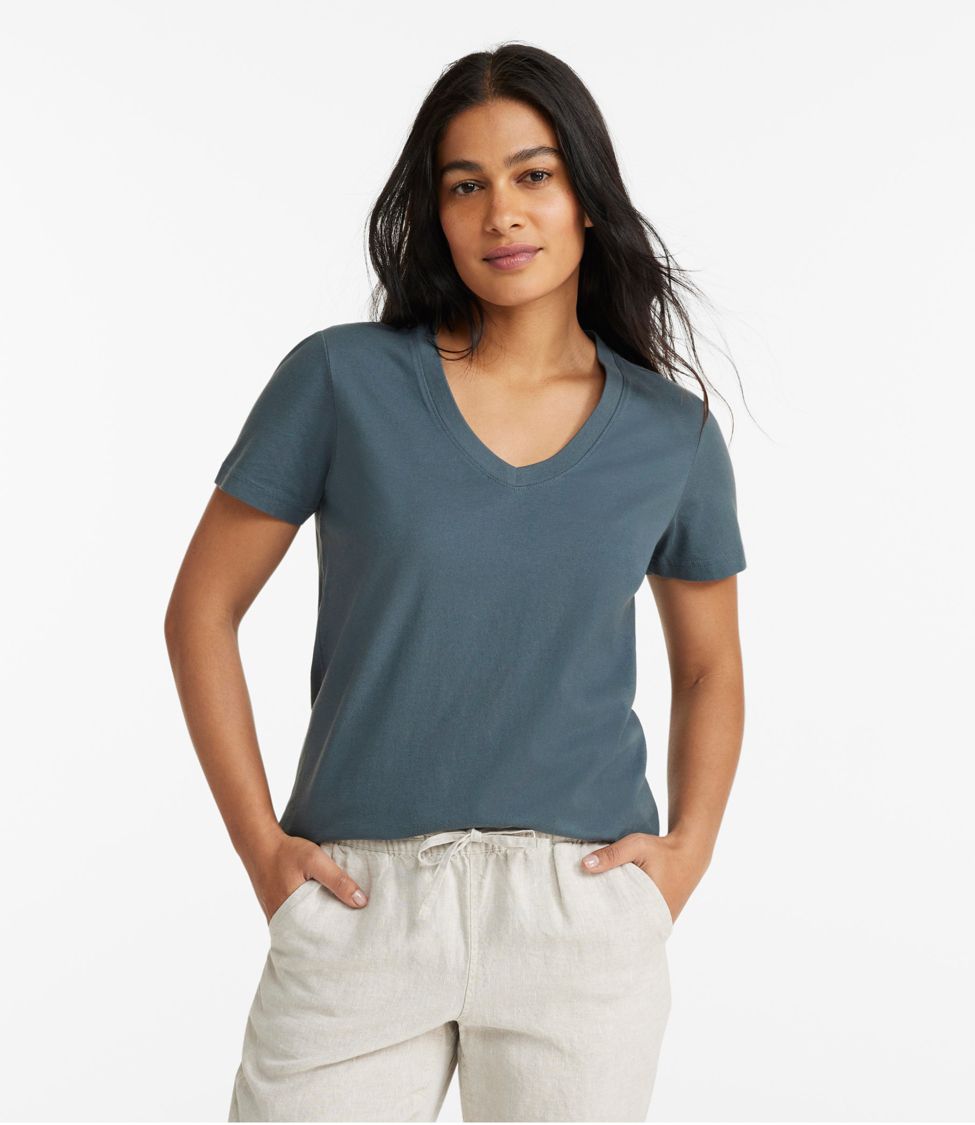 Women's Organic Cotton Tee, Smocked Notch-Neck Short-Sleeve at L.L. Bean