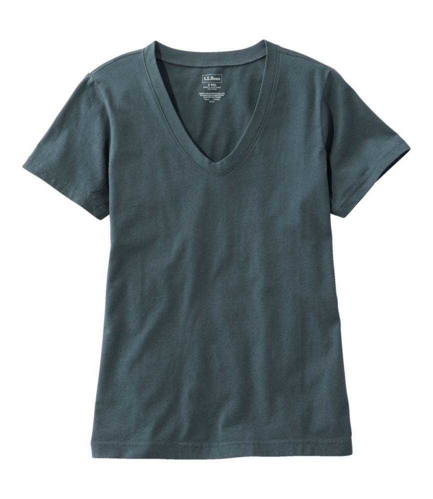 Women's Washed Cotton Tee, Short-Sleeve V-Neck, Rangeley Blue, small image number 1