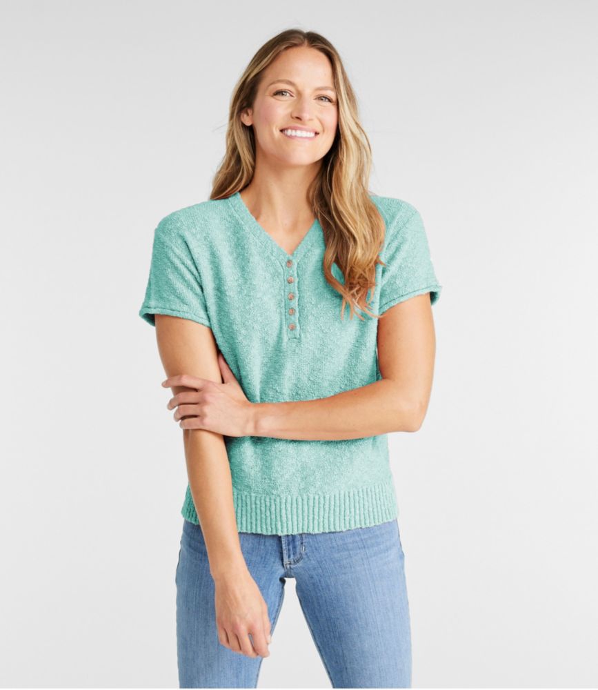 Women's Midweight Cotton Slub Sweater, Henley Short-Sleeve