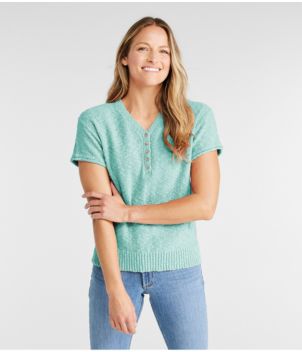 Women's Midweight Cotton Slub Sweater, Henley Short-Sleeve