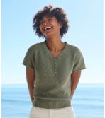 Women's Midweight Cotton Slub Sweater, Henley Short-Sleeve