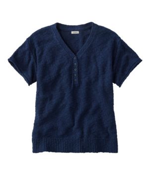 Women's Midweight Cotton Slub Sweater, Henley Short-Sleeve