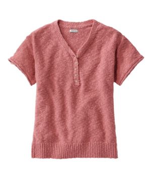 Women's Midweight Cotton Slub Sweater, Henley Short-Sleeve