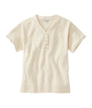 Women's Midweight Cotton Slub Sweater, Henley Short-Sleeve