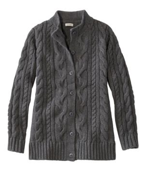 Women's Double L® Cable Sweater, Button-Front Cardigan