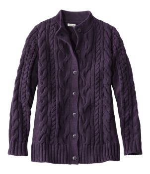 Women's Double L® Cable Sweater, Button-Front Cardigan