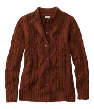 Women's Double L® Cable Sweater, Button-Front Cardigan