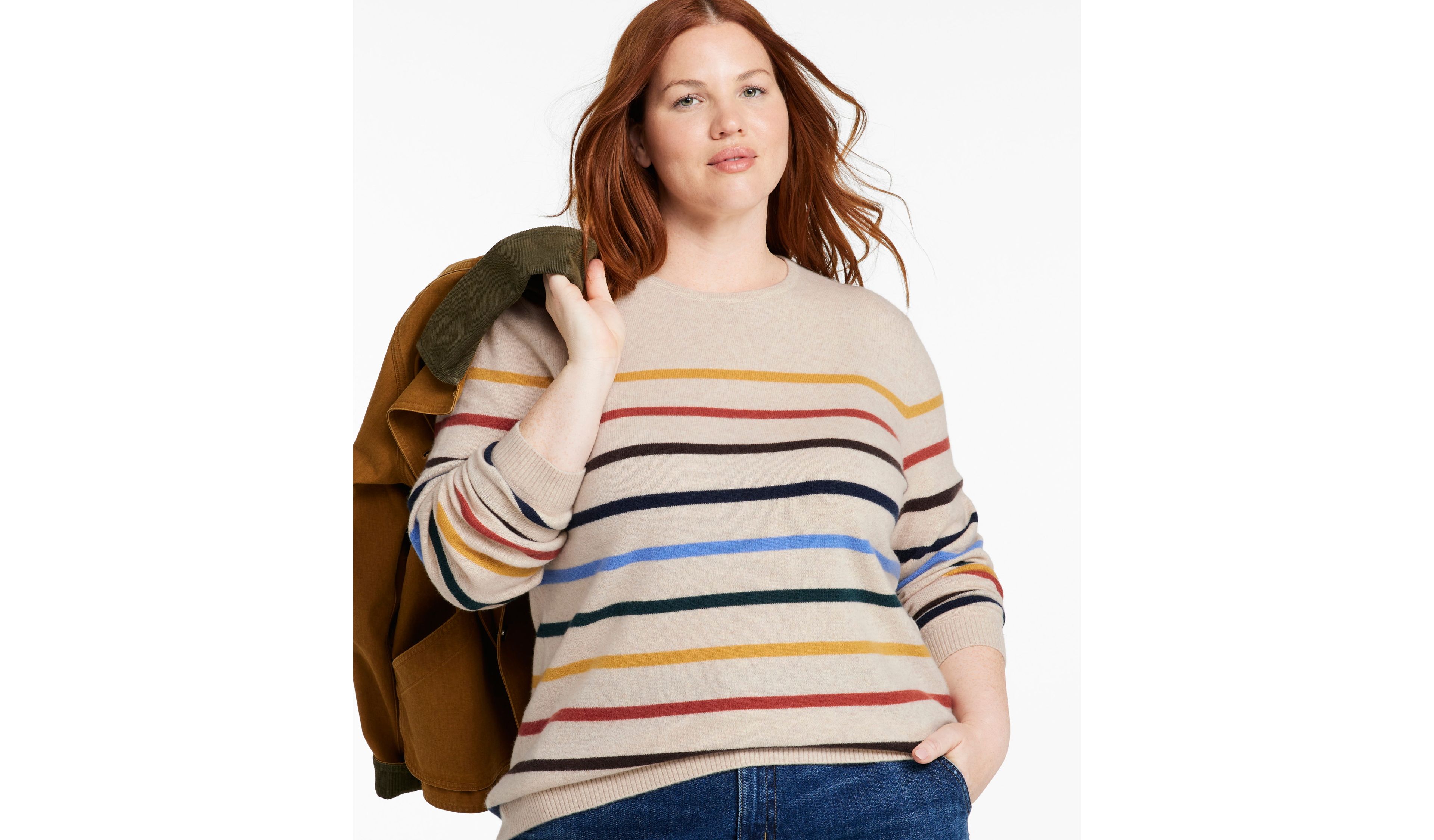 Women's Classic Cashmere Sweater, Crewneck Stripe