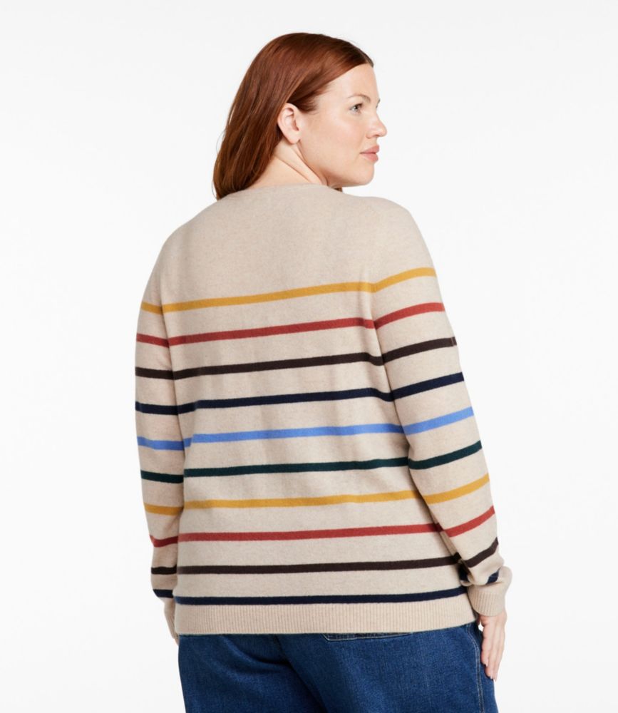 Women's Classic Cashmere Sweater, Crewneck Stripe, Classic Navy/Heather Gray Donegal, small image number 3