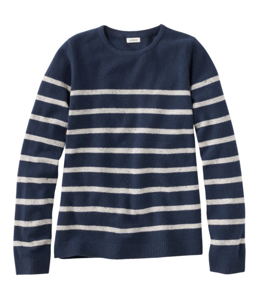 Women's Classic Cashmere Sweater, Crewneck Stripe, Classic Navy/Heather Gray Donegal, small image number 1