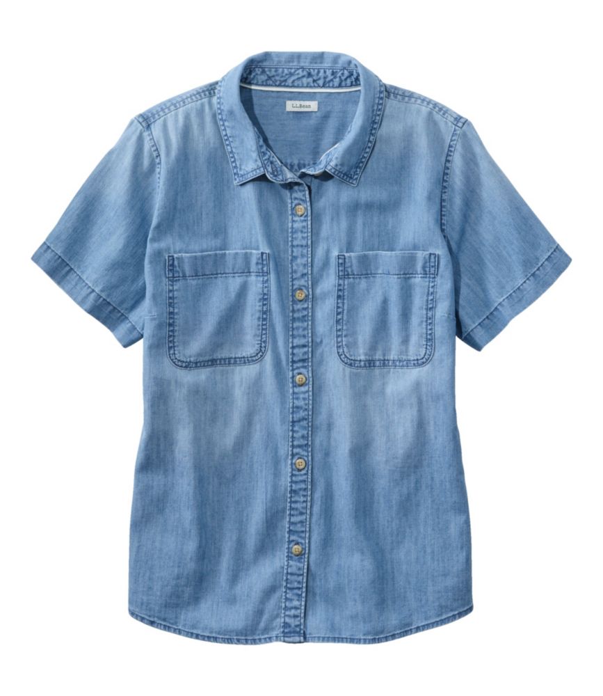 Women's L.L. Bean Heritage Washed Lightweight Denim Shirt, Short-Sleeve, Light Indigo, small image number 1