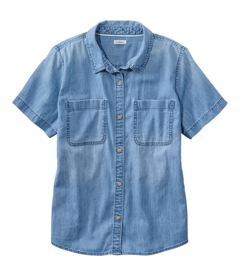 Women's L.L. Bean Heritage Washed Lightweight Denim Shirt, Short-Sleeve ...