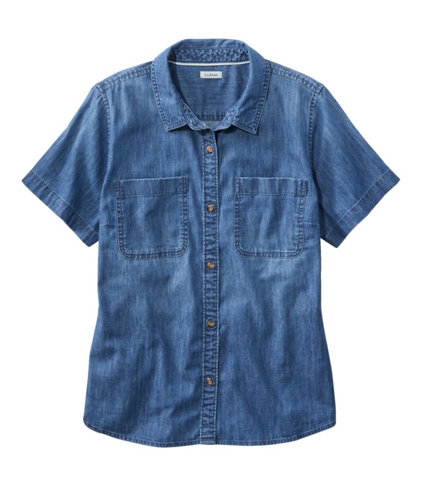 Women's Heritage Washed Denim Shirt, Short-Sleeve