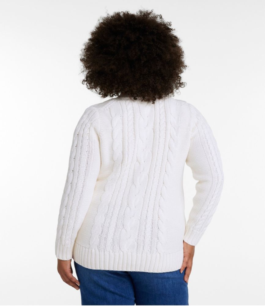 Women's Double L® Cable Sweater, Button-Front Cardigan, Bone, small image number 3