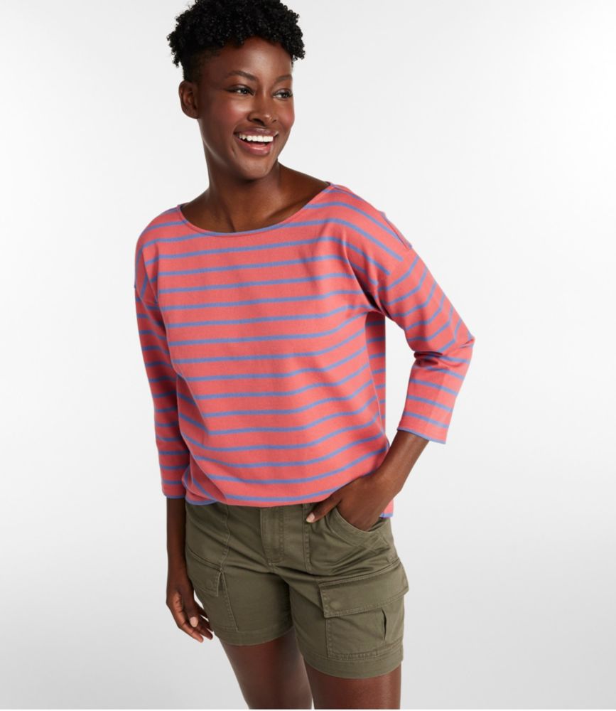 Women's Heritage Mariner Top, Boatneck Three-Quarter-Sleeve Stripe, Sunlit Coral/Sea Salt, small image number 2