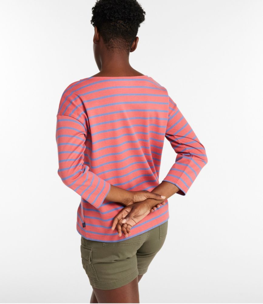 Women's Heritage Mariner Top, Boatneck Three-Quarter-Sleeve Stripe, Sunlit Coral/Sea Salt, small image number 3