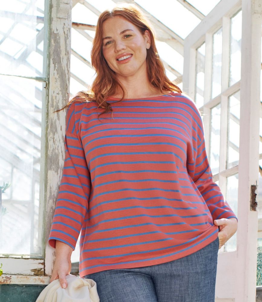 Women's Heritage Mariner Top, Boatneck Three-Quarter-Sleeve Stripe, Sunlit Coral/Sea Salt, small image number 5