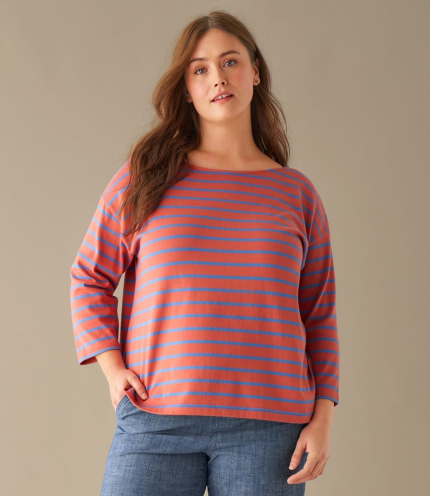 Women's Heritage Mariner Top, Boatneck Three-Quarter-Sleeve Stripe, Lake/Faded Orange, small image number 6