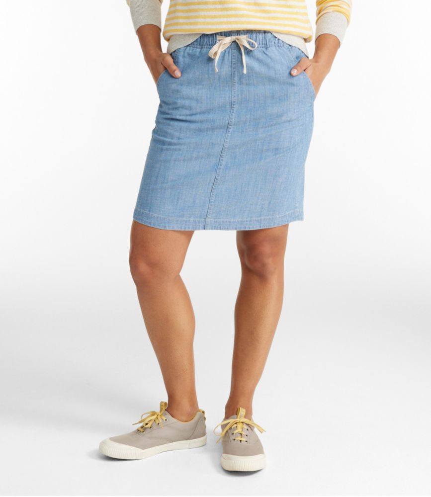 Women's Lakewashed Pull-On Skirt, Mid-Rise Chambray, Chambray, small image number 2