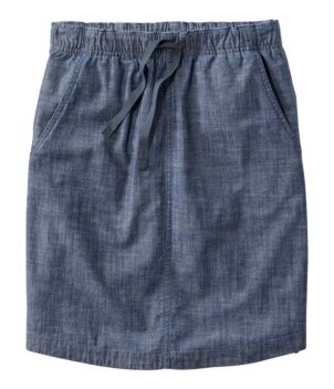 Women's Lakewashed Pull-On Skirt, Mid-Rise Chambray