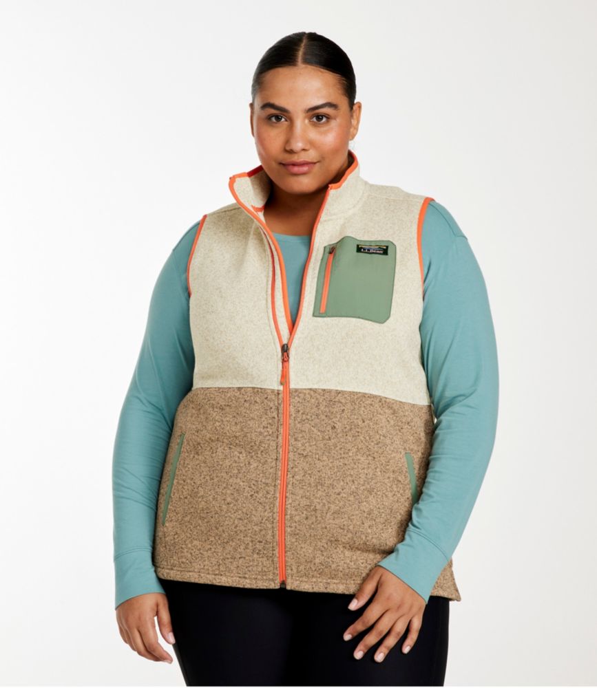 Women's L.L.Bean Sweater Fleece, Long Vest Colorblock, Sailcloth/Almond Beige, small image number 2