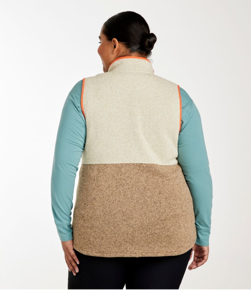 Women's L.L.Bean Sweater Fleece, Long Vest Colorblock, Sailcloth/Almond Beige, small image number 3