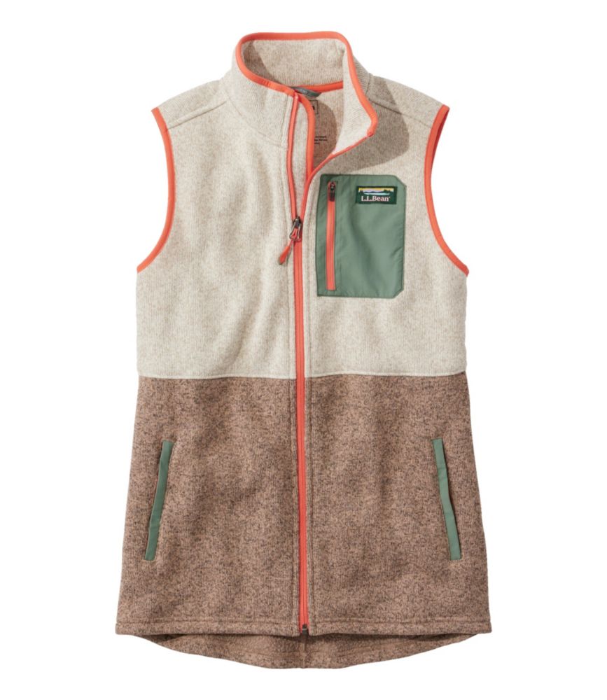 Women's L.L.Bean Sweater Fleece, Long Vest Colorblock, Sailcloth/Almond Beige, small image number 1