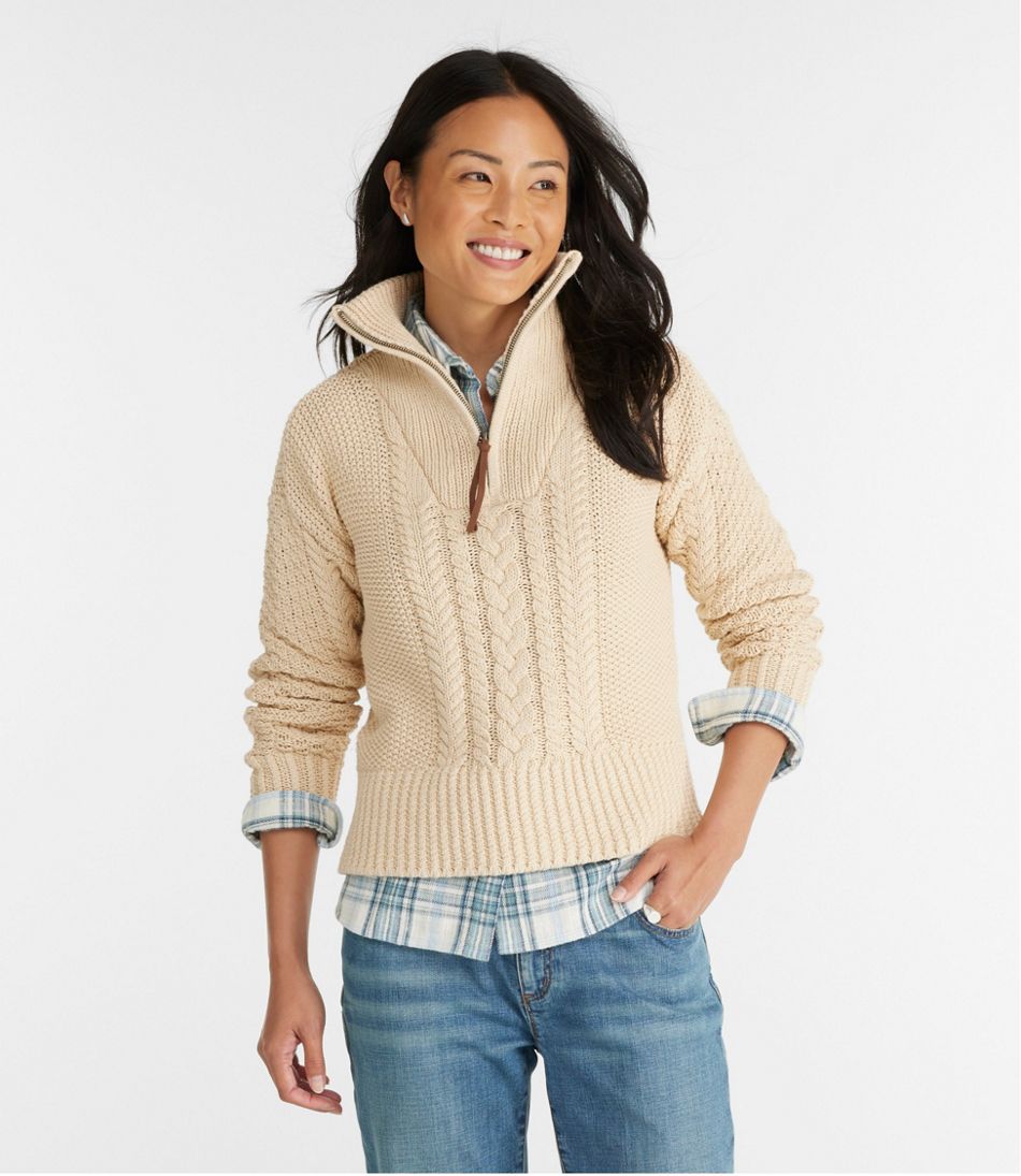LL Bean Signature Fisherman Cable Knit Sweater Beige Women’s Size Small ...