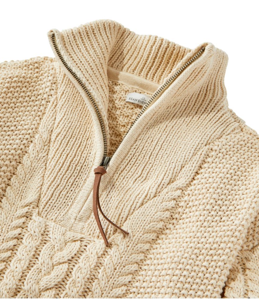 Women's Signature Cotton Fisherman Sweater, Quarter-Zip, , small image number 2