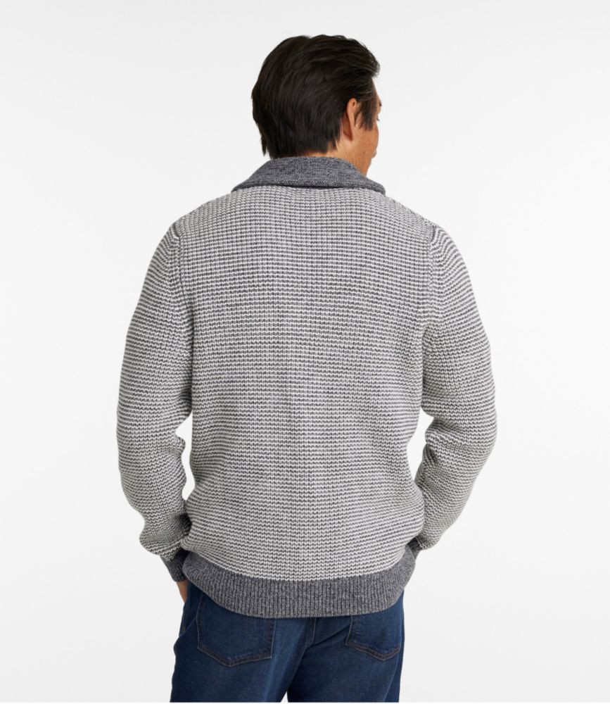 Men's Organic Cotton Sweater, Cardigan, Stripe, Gray Heather/Pale Khaki, small image number 3