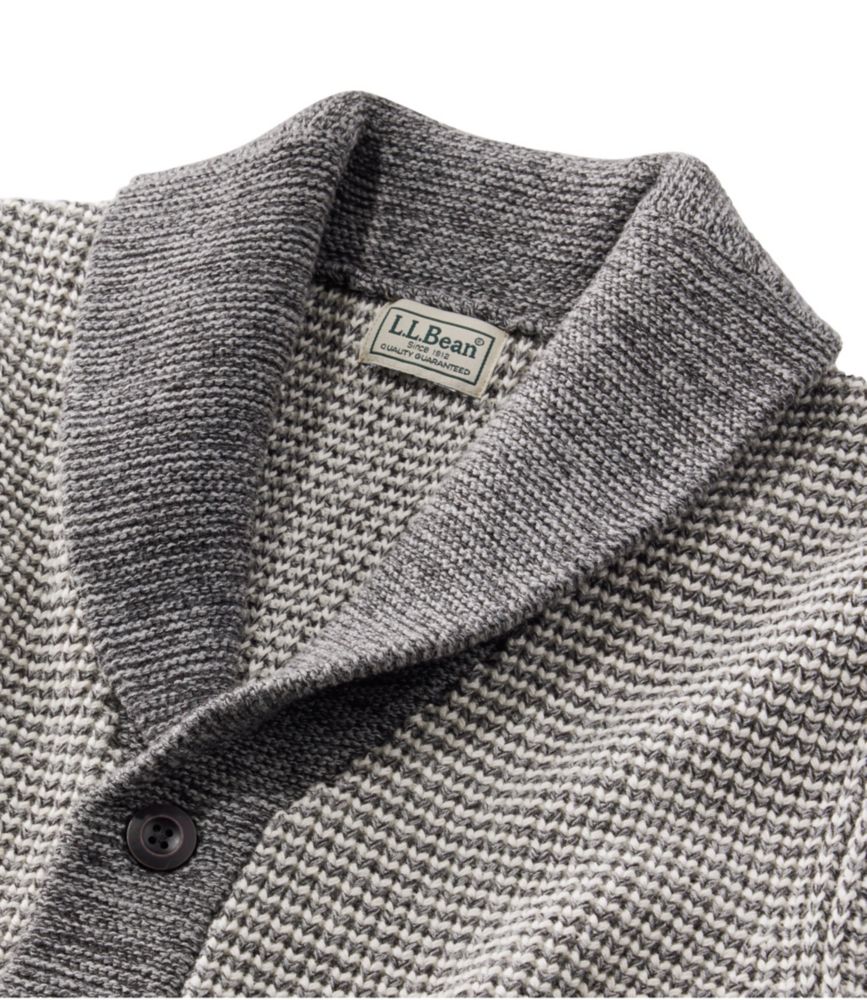 Men's Organic Cotton Sweater, Cardigan, Stripe, Gray Heather/Pale Khaki, small image number 4