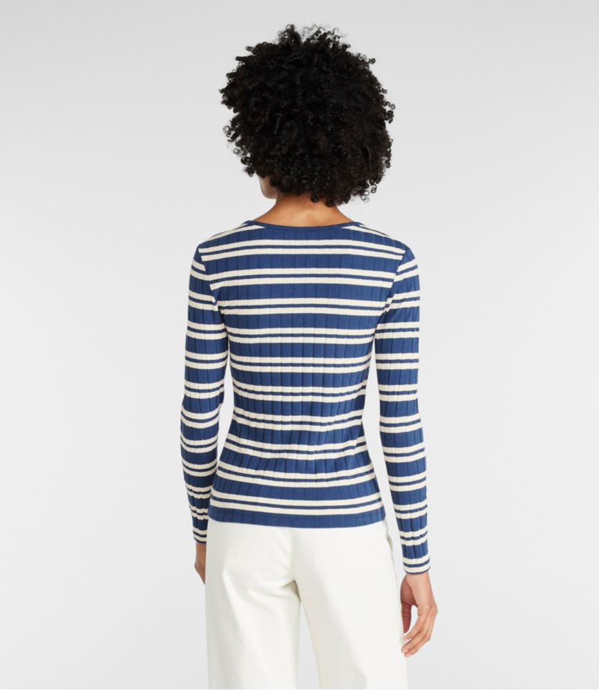 Women's Signature Ribbed Square-Neck Top, Light Hickory Stripe, small image number 3