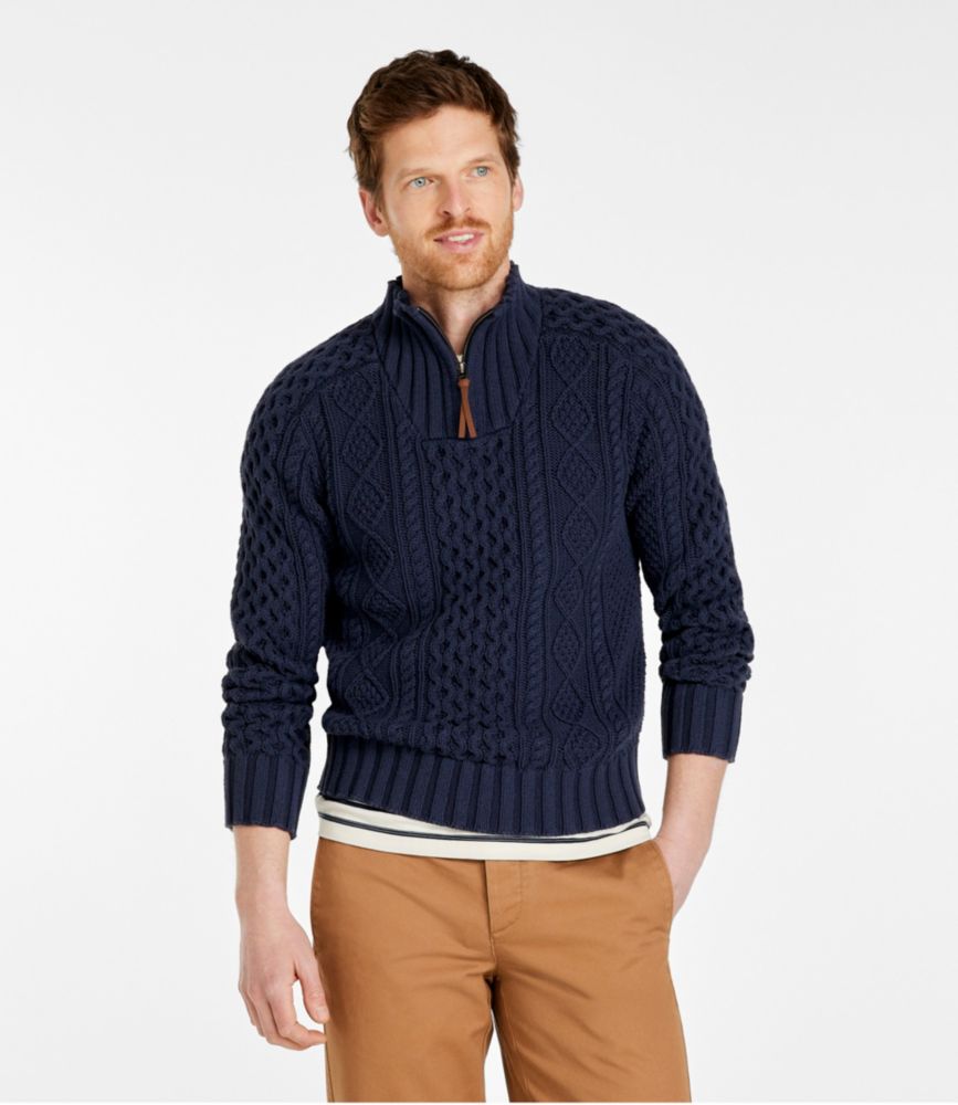 Men's Signature Cotton Fisherman Sweater, Quarter-Zip, , small image number 2