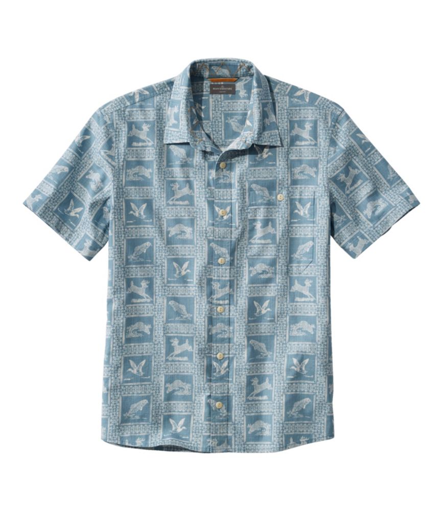 Men's Signature Vacationland Shirt, Short-Sleeve, Slim Fit, Baltic Blue Animals, small image number 1