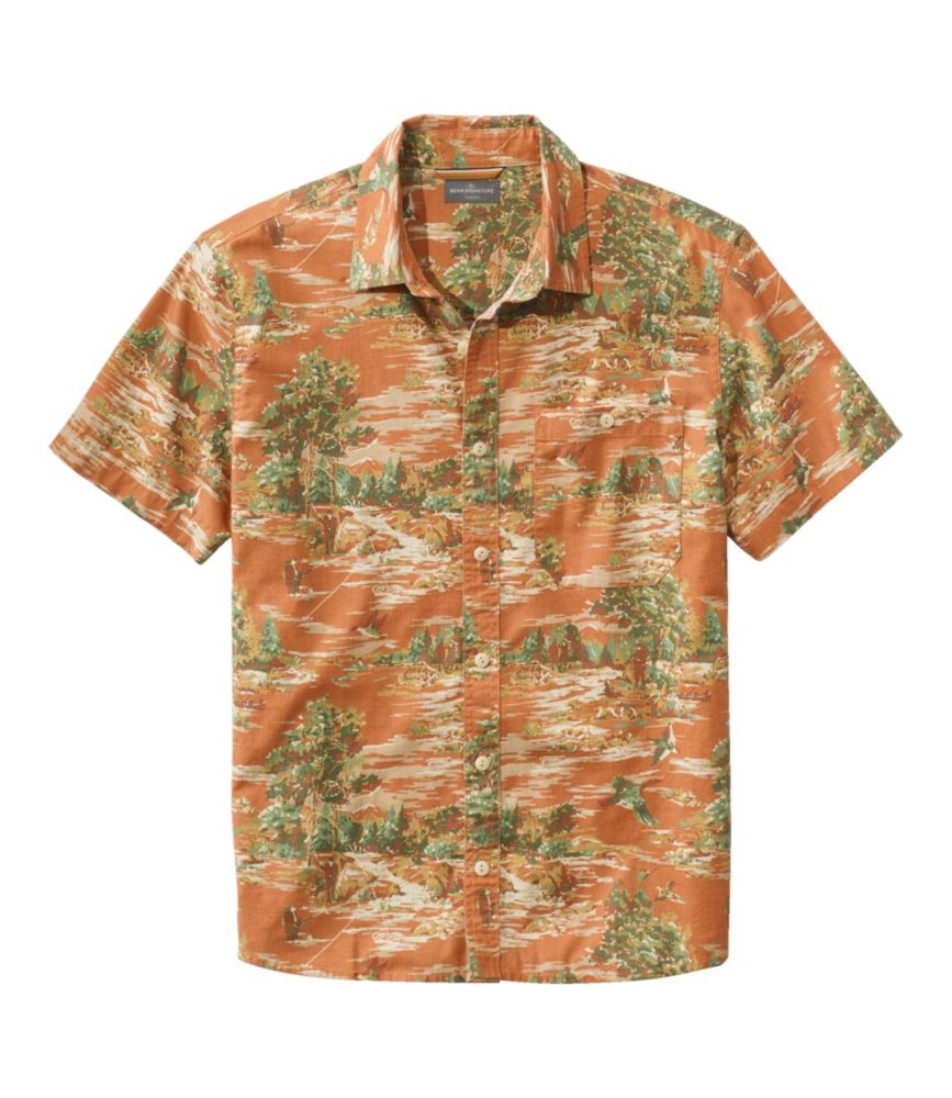 Men's Signature Vacationland Shirt, Short-Sleeve, Slim Fit, Faded Orange Vintage Scenic, small image number 1