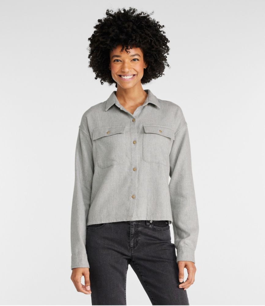 Women's Signature Heritage Textured Flannel Shirt, Cropped, Light Gray Heather, small image number 2