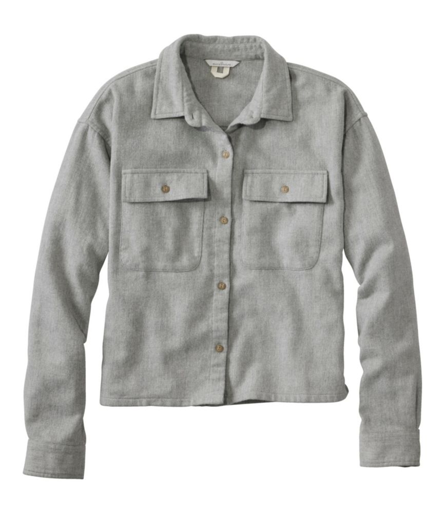 Women's Signature Heritage Textured Flannel Shirt, Cropped, Light Gray Heather, small image number 1