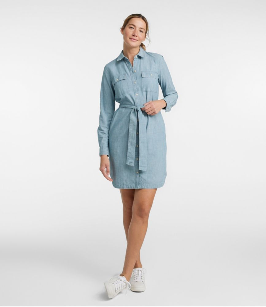 Women's Signature Camp Shirt Dress, Button-Front, Chambray, small image number 2