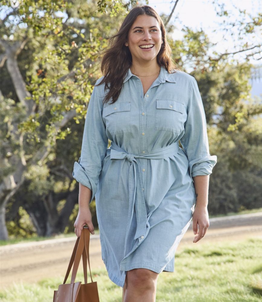 Women's Signature Camp Shirt Dress, Button-Front, Dark Chambray Stripe, small image number 8