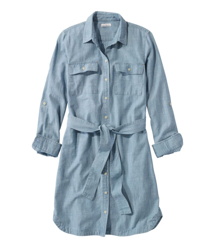 Women's Signature Camp Shirt Dress, Button-Front, Chambray, small image number 1