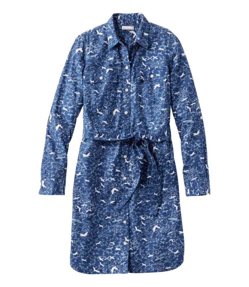 Women's Signature Camp Shirt Dress, Button-Front, Deep Nautical Blue Birds, small image number 1