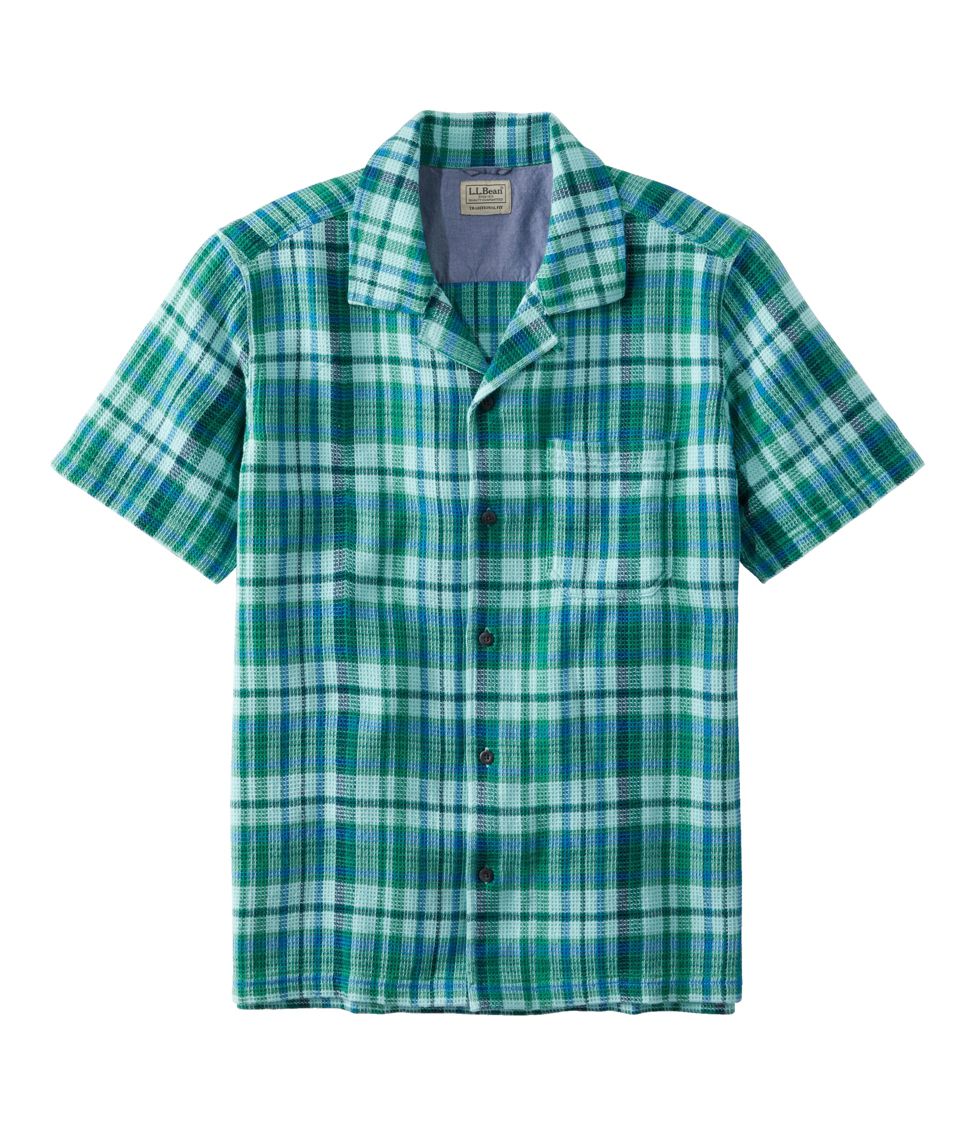 Men's Rugged Waffle Shirt, Plaid, Traditional Untucked Fit, Short-Sleeve