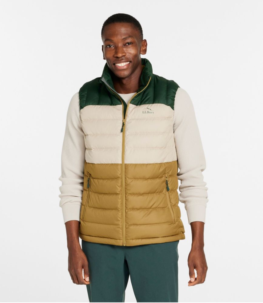 Men's Bean's Down Vest, Colorblock, Fatigue Green/Deep Balsam, large - men's fall fashion trends