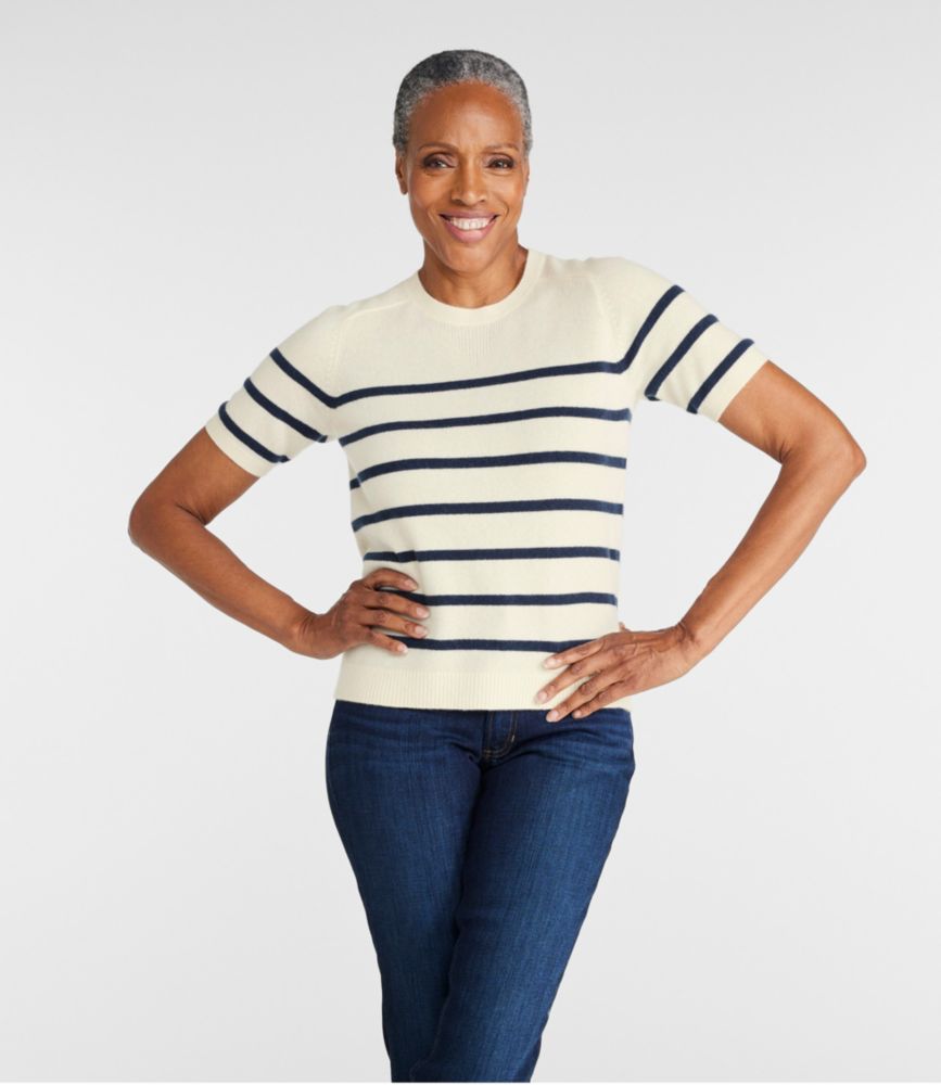 Women's Classic Cashmere Sweater, Short-Sleeve Tee Stripe, , small image number 1