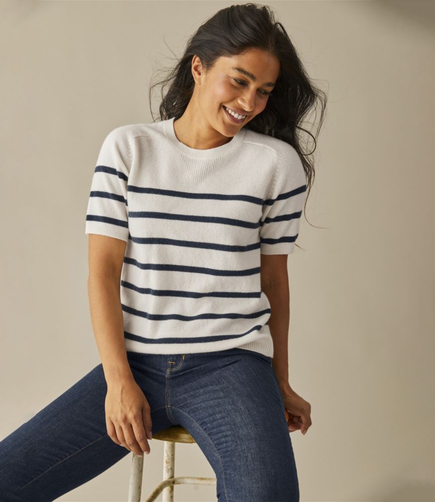 Women's Classic Cashmere Sweater, Short-Sleeve Tee Stripe, , small image number 2