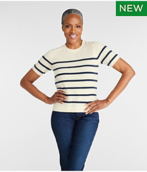 Women's Classic Cashmere Sweater, Short-Sleeve Tee Stripe